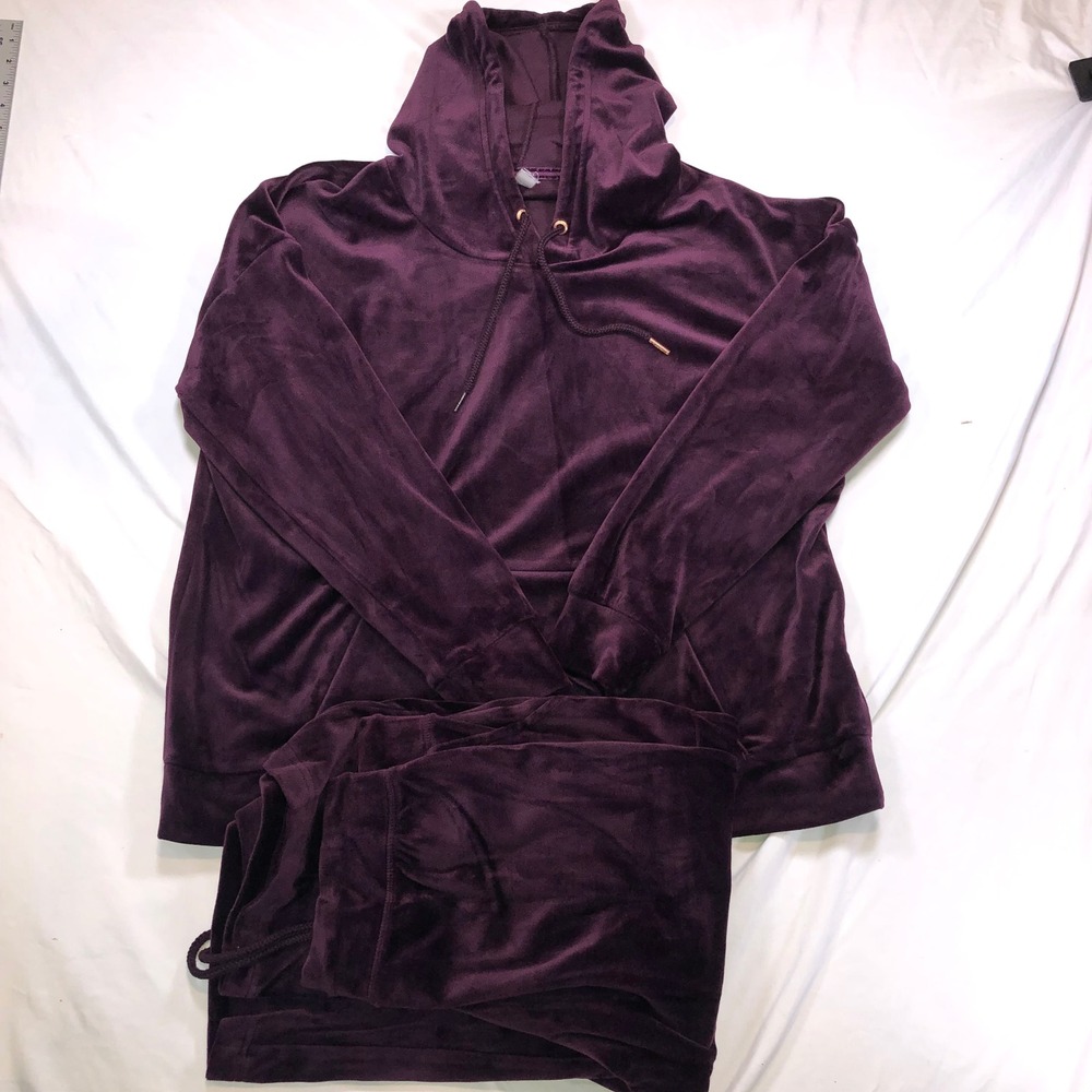 Green Tea Velour Tracksuit Set Wine Purple Hoodie Wide Leg Pants XL FW10632D333